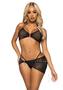 Leg Avenue Rhinestone Mesh Bra Top With Ring Accent, G-string Panty And Matching Sarong (3 Pieces) - Small - Black