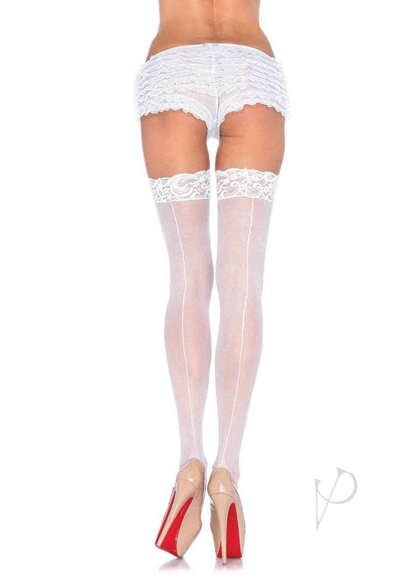 Leg Avenue Sheer Stocking With Backseam And Lace Top - O/s - White